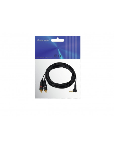 OMNITRONIC Adaptercable 3.5 Jack 90°/2xRCA 3m bk