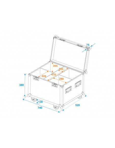 ROADINGER Flightcase 4x LED Theatre COB 200 series, with wheels