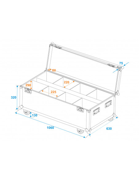 ROADINGER Flightcase 8x LED IP PAR 7x8W QCL/7x9W SCL with wheels