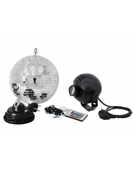 EUROLITE Mirror Ball Set 20cm with LED RGB Spot RC