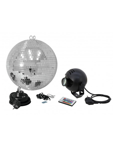 EUROLITE Mirror Ball Set 30cm with LED RGB Spot RC