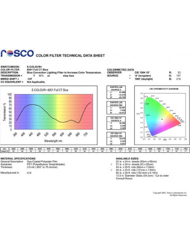Filtro E-Colour 201: Full CT Blue p/ PAR 