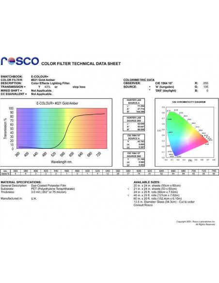 Filtro E-Colour 021: Gold Amber  p/ PAR 64