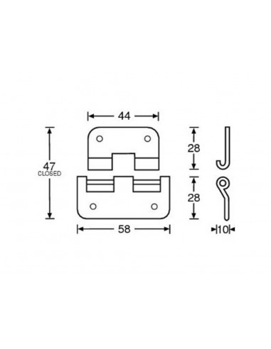 Dobradiça de engate - 58x47x10mm