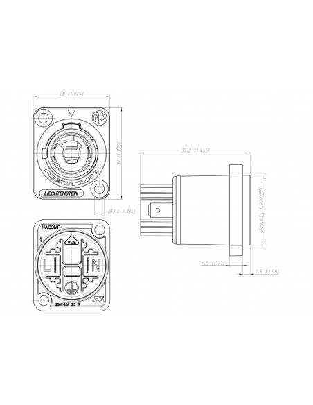 NEUTRIK NAC3MPA Ficha Powercon Painel