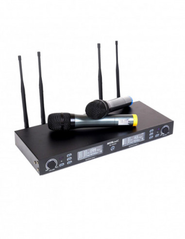 Wireless UHF dual channel system  with two hand held transmitters with LCD display