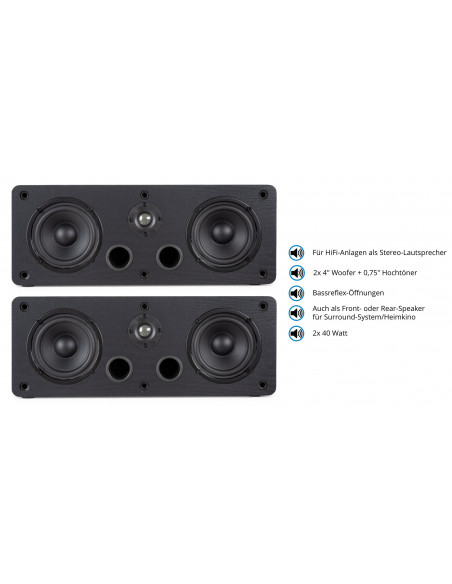 McGrey CS-440 BK 2x 4" HiFi Bookshelf/Center Speaker Black 40W RMS Pair , McGrey CS-440 BK 2X 4 "HiFi Bookshelf