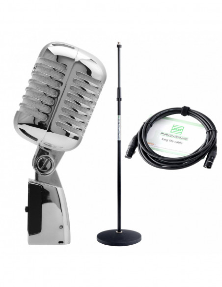 Pronomic DM-66S Dynamic Elvis Microphone silver SET , Conjunto de prata de microfone dinâmico DM-66S dinâmico