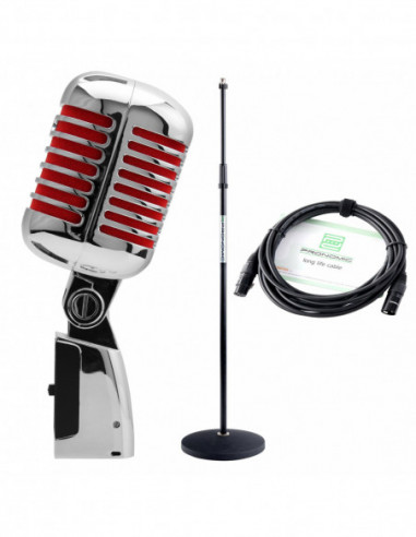 Pronomic DM-66R Dynamic Elvis Microphone Red SET , Pronomic DM-66R Dynamic Elvis Microfone Vermelho Conjunto