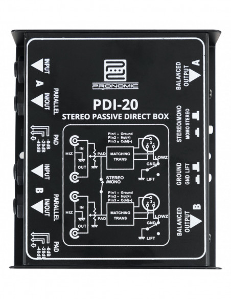 Pronomic PDI-20 Passive Stereo DI-Box , PDI PDI-20 Passive Stereo Di-Box