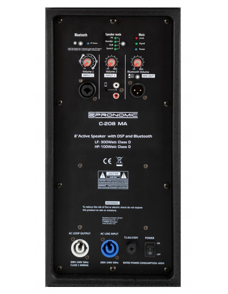 Pronomic C-208 MA 8" Active Speaker 400 Watt Stereo Set , Pronomic C-208 MA 8 "Speaker ativo 400 watt conjunto estéreo
