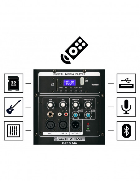 Pronomic E-215 MA 15" Active Speaker 500 Watt Stand Set , Pronomic E-215 MA 15 "Speaker ativo 500 watts