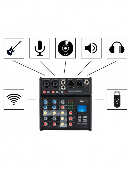 Pronomic B-403 Mini Mixer with Bluetooth® and USB Recording , Pronomic B-403 Mini Mixer com Bluetooth® e Gravação USB
