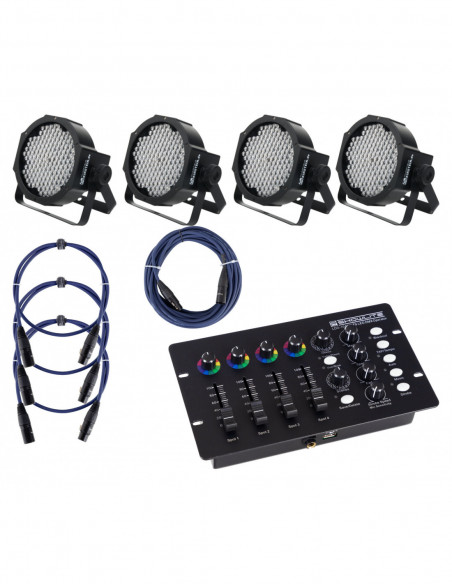 Showlite FLP-144 Floodlight 4-piece SET incl. DMX Controller and Cable