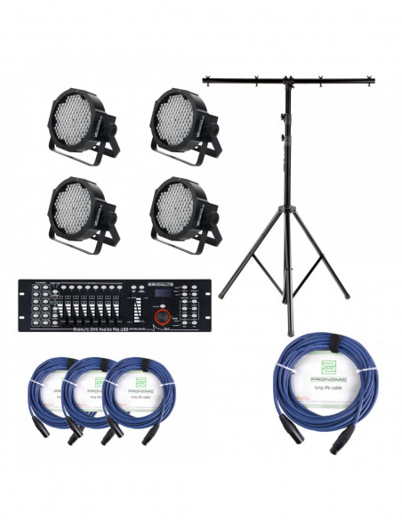 Showlite FLP-144 Floodlight 4-piece SET incl. DMX Master Pro USB Controller, Stand and Cable