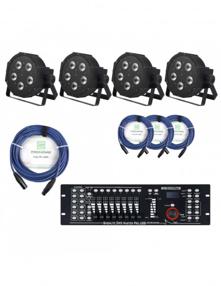 Showlite FLP-5x9W Floodlight 4-piece SET incl. DMX Master Pro USB Controller and Cable