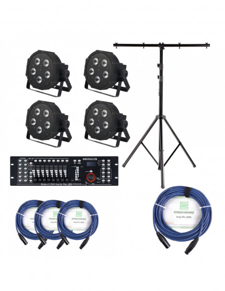 Showlite FLP-5x8W Floodlight 4-piece SET incl. DMX Master Pro USB Controller,