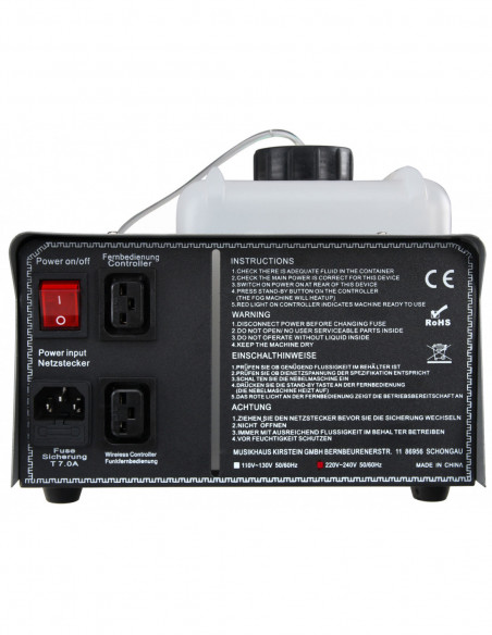 Showlite SN-1200 Fog Machine (1200W, 350m³ fog output / min, 7 min. Warm-up time) incl. Remote control