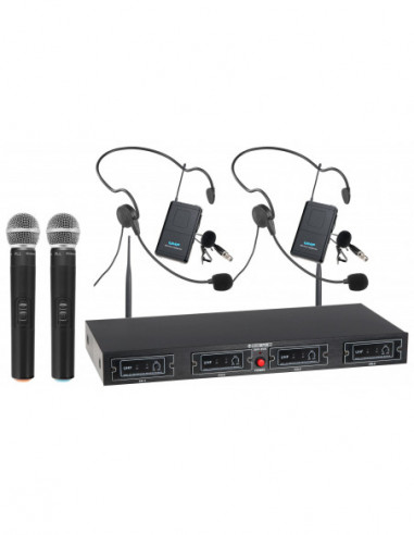 McGrey UHF-2V2H Quad Radio Microphone Set with 2x handheld microphones, 2 headsets and pocket