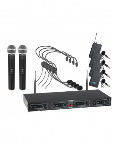 McGrey UHF-2V4H Quad Radio Microphone Set with 2x Microphone, 4 Headsets and Pocket Transmitter
