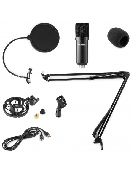 CMS300B Kit Microfone USB e Suporte Mesa Preto
