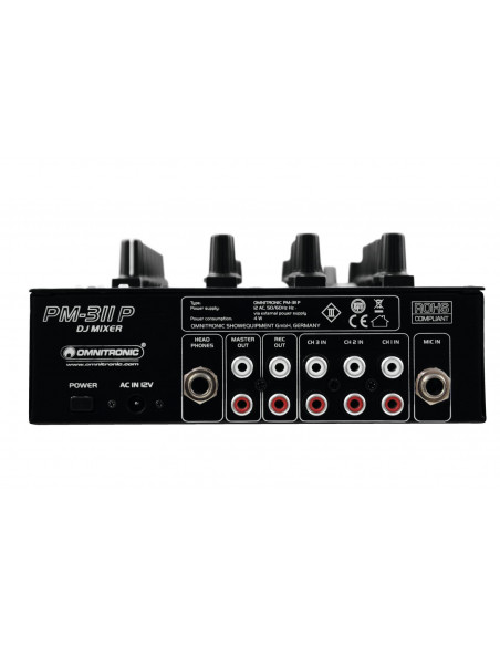 OMNITRONIC PM-311P DJ Mixer with Player - Mixer de DJ de 3 canais com MP3 player integrado