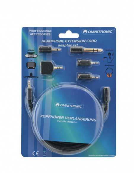 OMNITRONIC Headphone Extension 3m with Adapter Set