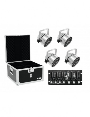 EUROLITE Set 4x LED PAR-56 HCL sil + Case + Controller