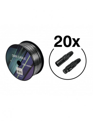 EUROLITE Set DMX cable 2x0.22 100m sw + 40 connectors