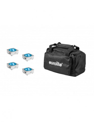 EUROLITE Set 4x AKKU Flat Light 3 sil + Soft-Bag