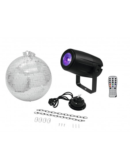 EUROLITE Mirror Ball 30cm with motor + LED PST-5 QCL Spot bk