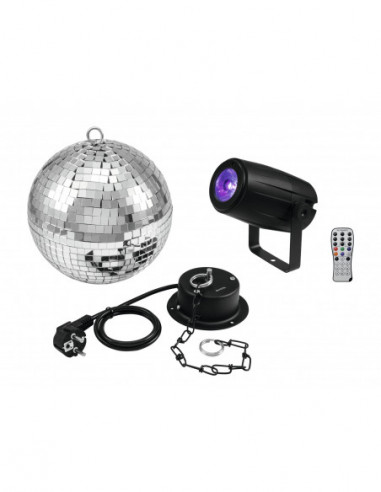 EUROLITE Mirror Ball 20cm with motor + LED PST-5 QCL Spot bk