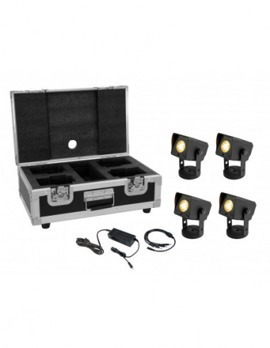 EUROLITE Set 4x AKKU Dot 1 RGB/WW QuickDMX bk + Charger + Case