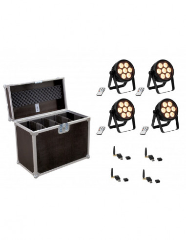 EUROLITE Set 4x LED 4C-7 Silent Slim Spot + USB QuickDMX + Case