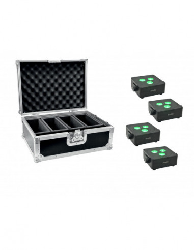 EUROLITE Set 4x AKKU IP Flat Light 3 bk + Case